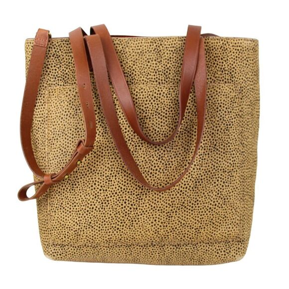 ROOMY MADEWELL BEIGE BROWN GENUINE LEATHER HAIR HIDE SHOULDER BAG TOTE HANDBAG - Picture 4 of 12